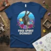 Free Spirit Donkey t-shirt with a donkey head, flowers, and retro sunset graphic