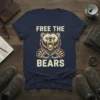 Free The Bears t-shirt design with a fierce bear breaking chains, conveying a powerful animal rights message