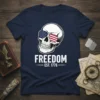 Freedom Est. 1776 t-shirt with a skull wearing American flag sunglasses and bold text