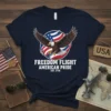 T-shirt with "FREEDOM FLIGHT AMERICAN PRIDE EST. 1776" text and an eagle in front of the American flag