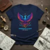 Freedom Flight Rise Above T-Shirt with a colorful phoenix graphic and inspirational text