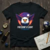 Freedom's Flight Stargazer t-shirt with a majestic eagle wearing wings against a starry night sky and moon