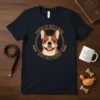 French Bulldog Man's Best Friend t-shirt with a dog portrait and laurel wreath design in gold and brown