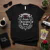 Black t-shirt with "Fresh Sarcasm Daily Bad Girl Club 99% Devilish No Sympathy" text and gothic design elements
