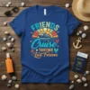 Friends Cruise Together Last Forever t-shirt with a cruise ship on ocean waves and a sunset graphic