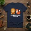 Friendship Forever t-shirt design with a lion and fox graphic, featuring bold white text