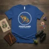 Frogland Botanical Adventure t-shirt with a colorful floral frog inside a white circle