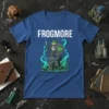 FROGMORE Knight T-Shirt featuring a frog in knight armor holding a spear and shield with a clover emblem