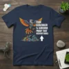 T-shirt design with text "FROM SCAVENGER TO SURVIVOR PROOF THAT RECOVERY ROCKS" and a phoenix rising from a dumpster