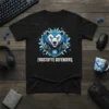 Black t-shirt featuring a blue robotic bear head with "CIS" logo and "FROSTBYTE DEFENDERS" text