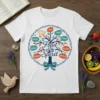 Fruit of the Spirit Christian T-Shirt with colorful tree listing virtues like Love, Peace, Goodness, and Faithfulness