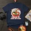 Fueled By Anime And Ramen text design with a cute ramen bowl graphic on a navy t-shirt