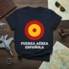 Fuerza Aérea Española text with Spanish Air Force roundel logo on a navy t-shirt