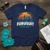 Fursuit Best Life graphic t-shirt design featuring anthropomorphic foxes in a city skyline at sunset