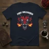 Fury Unleashed dragon t-shirt design with white text and a red dragon head breathing fire
