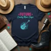 Navy t-shirt with "FUTURE Country Music Singer" text and a teal acoustic guitar graphic