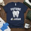 Future Dentist T-Shirt with tooth graphic and dental tools, navy blue tee for dental students
