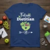 Future Dietitian T-Shirt featuring white text, a green bowl of healthy food, and a fork and spoon graphic