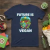 Future Is Vegan t-shirt with Earth graphic filled with vegetables and text "FUTURE IS VEGAN"