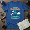 Future Meteorologist Astronomy Club t-shirt design with telescope, planets, clouds, and swirling weather patterns