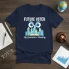 Future Voter My Generation is Watching t-shirt design with an owl's eyes over a cityscape and a book