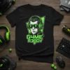 G4ME R3ADY gamer t-shirt with neon green text and a graphic of a person wearing headphones and sunglasses