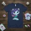 Gabby's Dollhouse Trudie mermaid cat graphic tee for children, featuring the character with purple hair and a teal mermaid tail