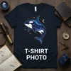 Galaxy Orca Whale T-Shirt with a killer whale design filled with stars and nebulae, set against a dark background
