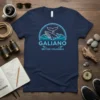 Galiano British Columbia t-shirt design with a whale breaching in blue waves, circular emblem, and text