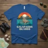 Galápagos Islands t-shirt with vintage sea lion, compass, mountains, and sunset graphic