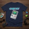 Navy t-shirt featuring the text "GAME BOY" above a classic grey Game Boy handheld console illustration
