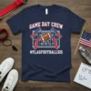 GAME DAY CREW #FLAGFOOTBALLSIS eye-catching graphic design printed on comfortable cotton t-shirt