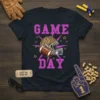 Game Day football t-shirt with leopard print helmet and pink stars graphic