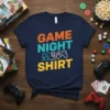 Game Night Shirt design with colorful text and a gamepad graphic, perfect for gamers and board game enthusiasts