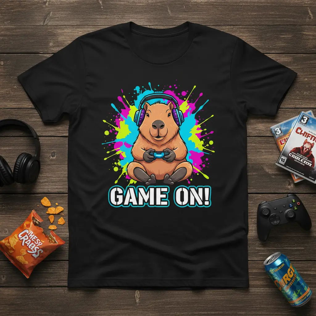 Game On! Capybara Gamer T-Shirt Fun Gift for Gamers
