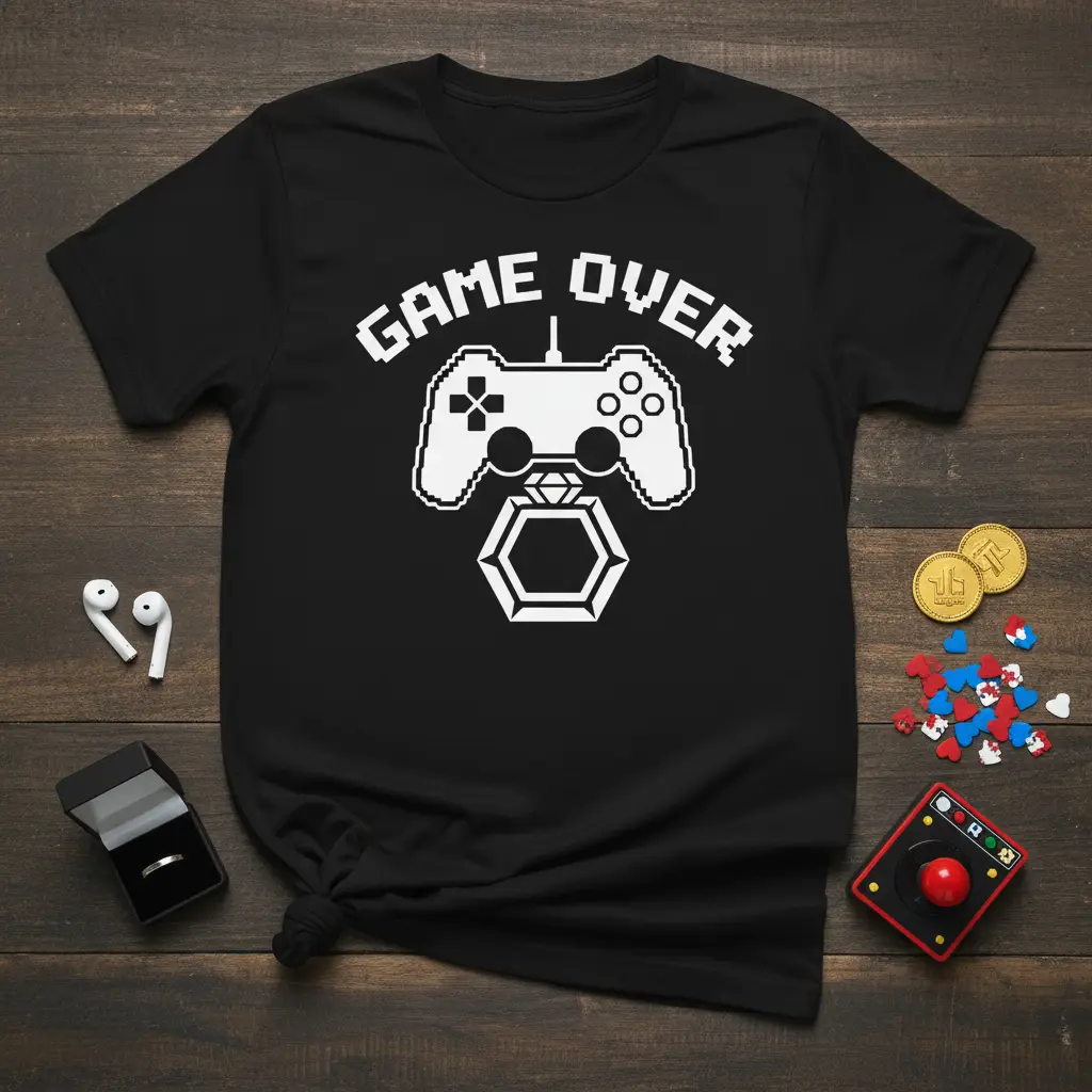 Game Over Engagement T-Shirt Funny Proposal Gift for Gamers