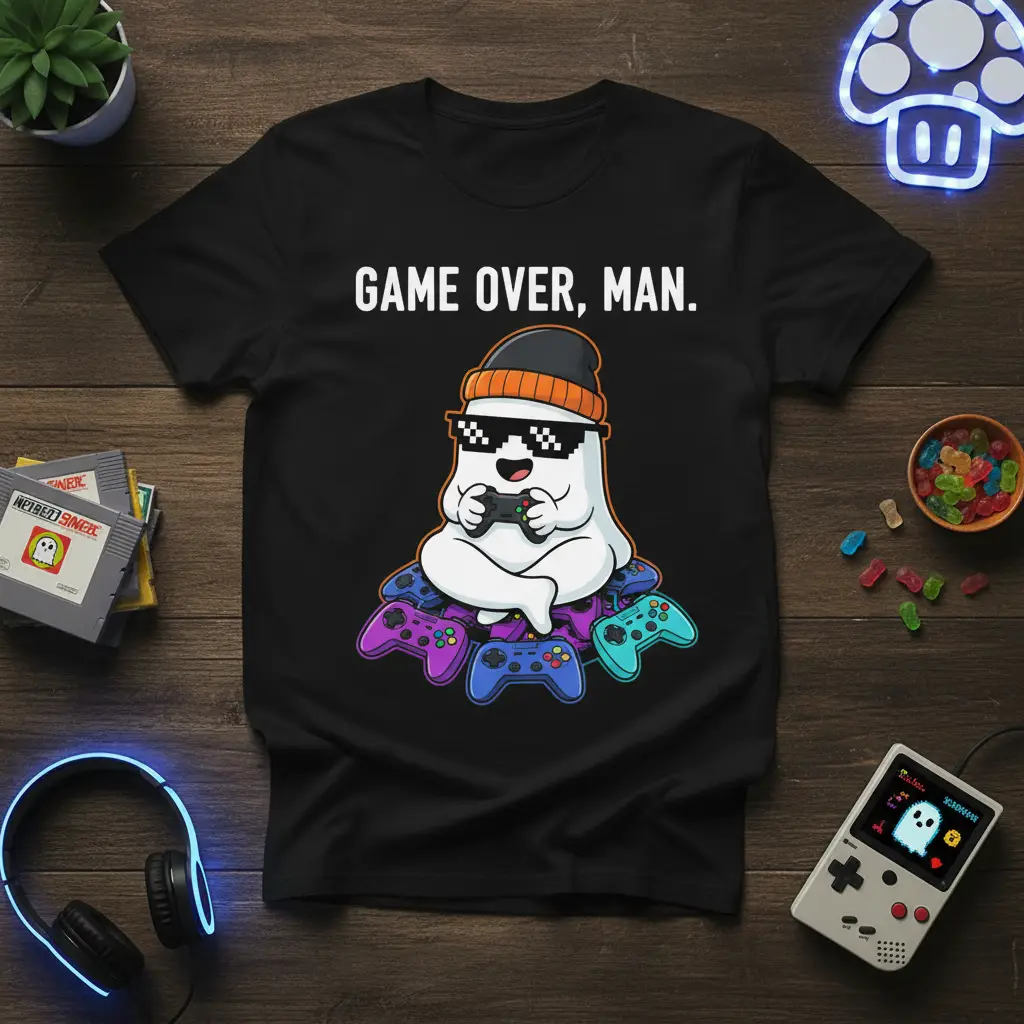 Game Over, Man. Funny Ghost Gamer T-Shirt Gift