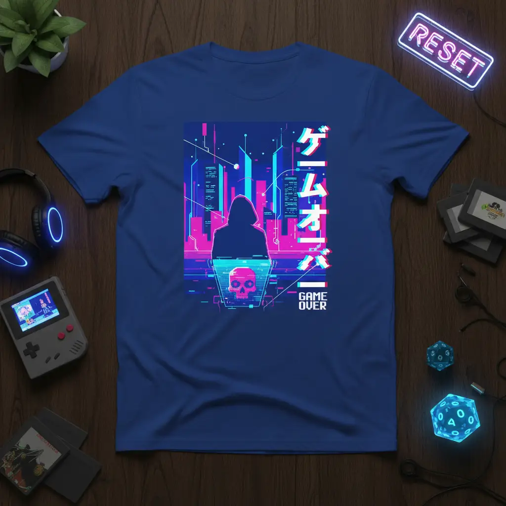 ゲームオーバー Game Over Retro Gamer Tee Cyberpunk Design