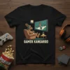 Gamer Kangaroo t-shirt design showing a kangaroo playing a video game on a large screen