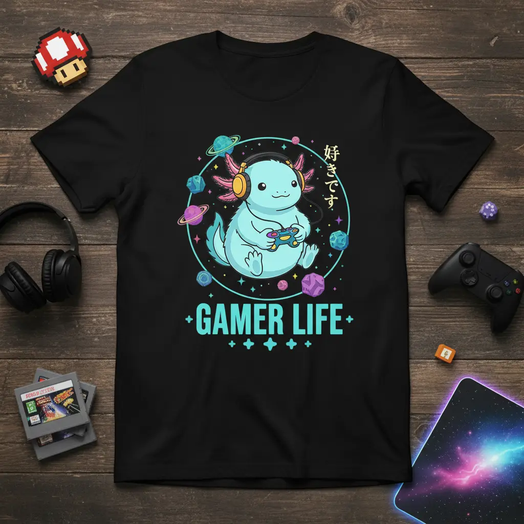 Gamer Life Axolotl T-Shirt Cute Kawaii Gaming Gift