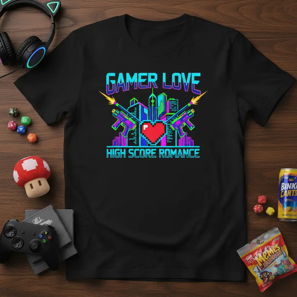 Gamer Love High Score Romance T-Shirt for Couples