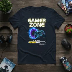 Gamer Zone Loading T-Shirt with neon portal and game controller graphic