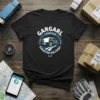 Black t-shirt featuring the Gargarl Cargovan Expedited Delivery LLC logo with a stylized truck on a road