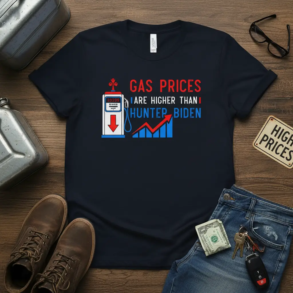 Gas Prices Are Higher Than Hunter Biden political statement t-shirt design with gas pump and graph