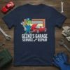 Gecko's Garage Service Repair t-shirt design with a gecko mechanic and a red car