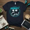 Geeky Girl t-shirt design with stylized glasses and circuit board pattern