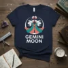 Gemini Moon t-shirt with white Gemini constellation graphic and text on navy blue fabric