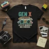 Gen X Lots of Memories No Evidence T-Shirt with retro boombox and cassette tapes graphic