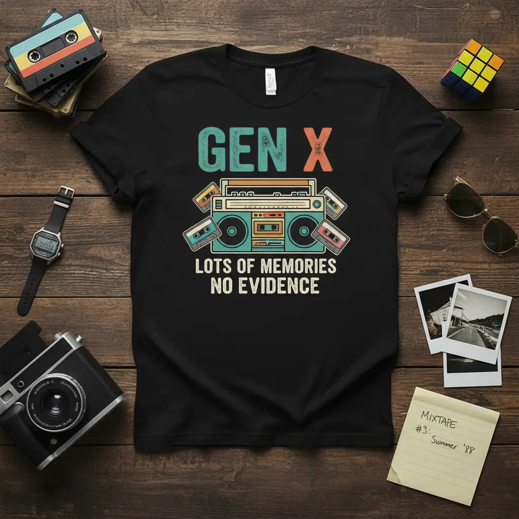 Gen X Lots of Memories No Evidence T-Shirt Retro 80s Gift