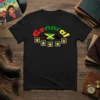 Black t-shirt with "Genaral" text in red, green, and yellow, featuring a Jamaica map and flag, and five golden stars